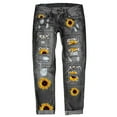 thumbnail image 1 of HOTAPEI Women's Fashion Sunflower Patch Hole Distressed Denim Pants Mid Rise Skinny Jeans, 1 of 5
