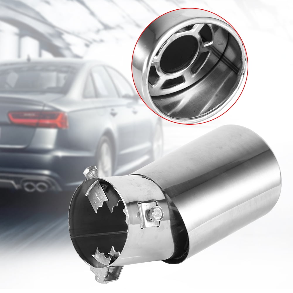 Qiilu 1 Pcs Universal Rear Round Chrome Stainless Steel Auto Exhaust Muffler Tail Pipe Tailpipe