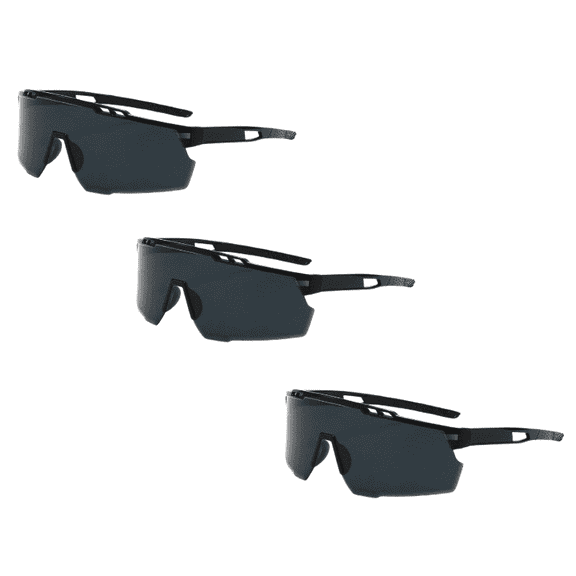 3-piece set of men's and women's sports cycling sunglasses, UV400 protective impact resistant PC lenses, wrap around safety glasses suitable for cycling, running, and hiking - [Black/Black/Black]