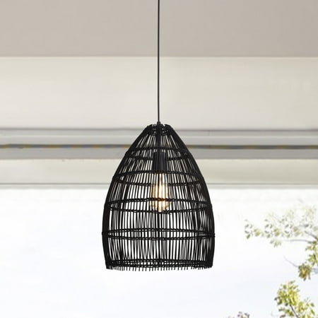 

YUFENGYUFENG Black 1-Light Rattan Cage Basket Pendant Light