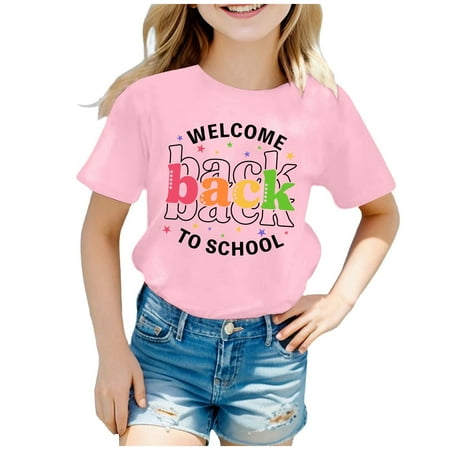 

Kids Clothes Girls Kids Back To School Graphic Short Sleeve Round Neck Tee Bright & Comfortable For Boys & Girls Back To School Clothes 130