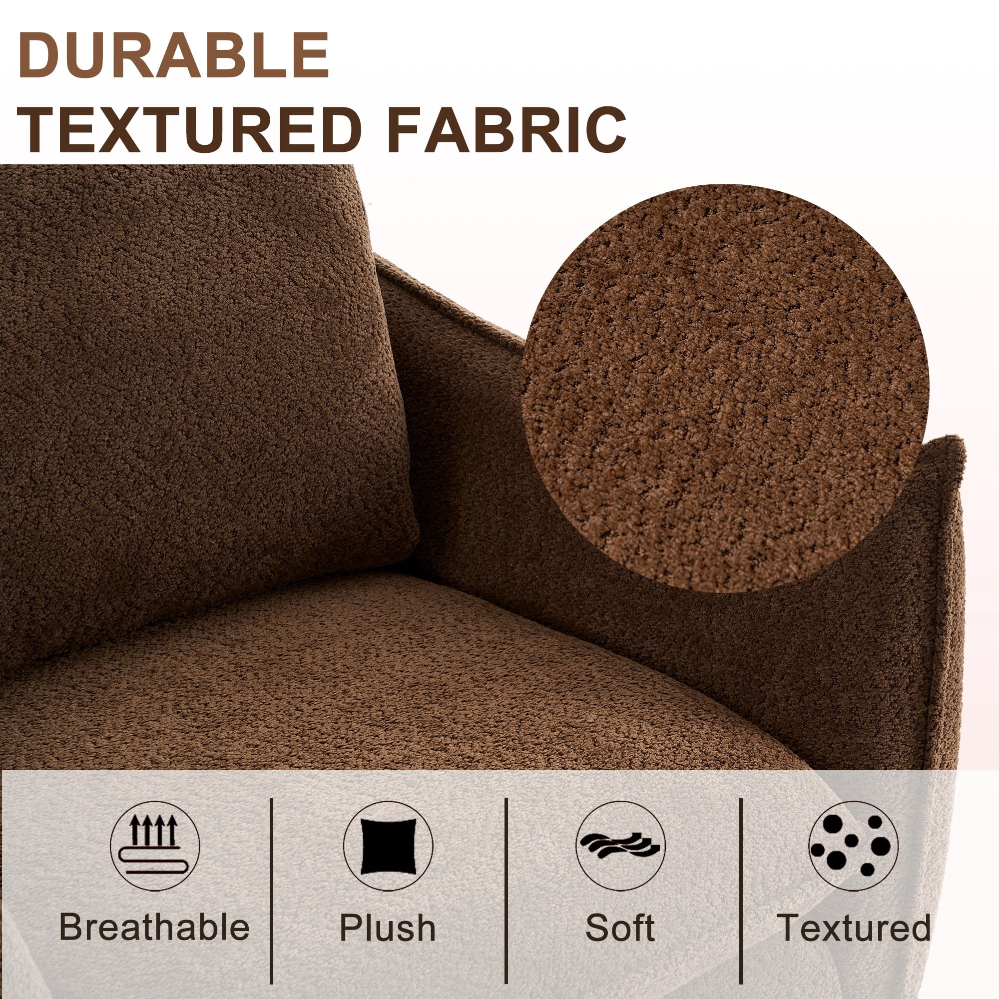 ENYLAY Modern Brown Cloud Chair, Plush Upholstered Sofa Chair, Comfy Single Armchair with Removable Cushions for Living Room, Bedroom, Office
