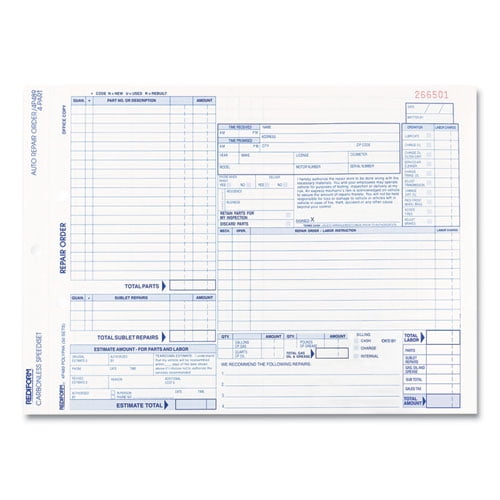 Speediset Four-Part Auto Repair Form, Four-Part Carbonless, 11 x 8.5, 50 Forms Total Speediset Four-Part Auto Repair Form, Four-Part Carbonless, 11 x 8.5, 50 Forms Total