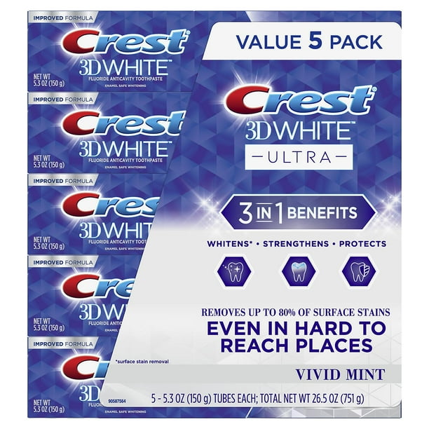 Crest 3D White Ultra Whitening Toothpaste, Vivid Mint, (5.3 Ounce, 5
