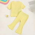 thumbnail image 5 of KPOPLK Baby Girl Easter Outfit Knit Ruffle Short Sleeve Shirts with Pants Set Toddler Baby Girl Bunny Clothes(Light Yellow#2,2-3 Years), 5 of 9