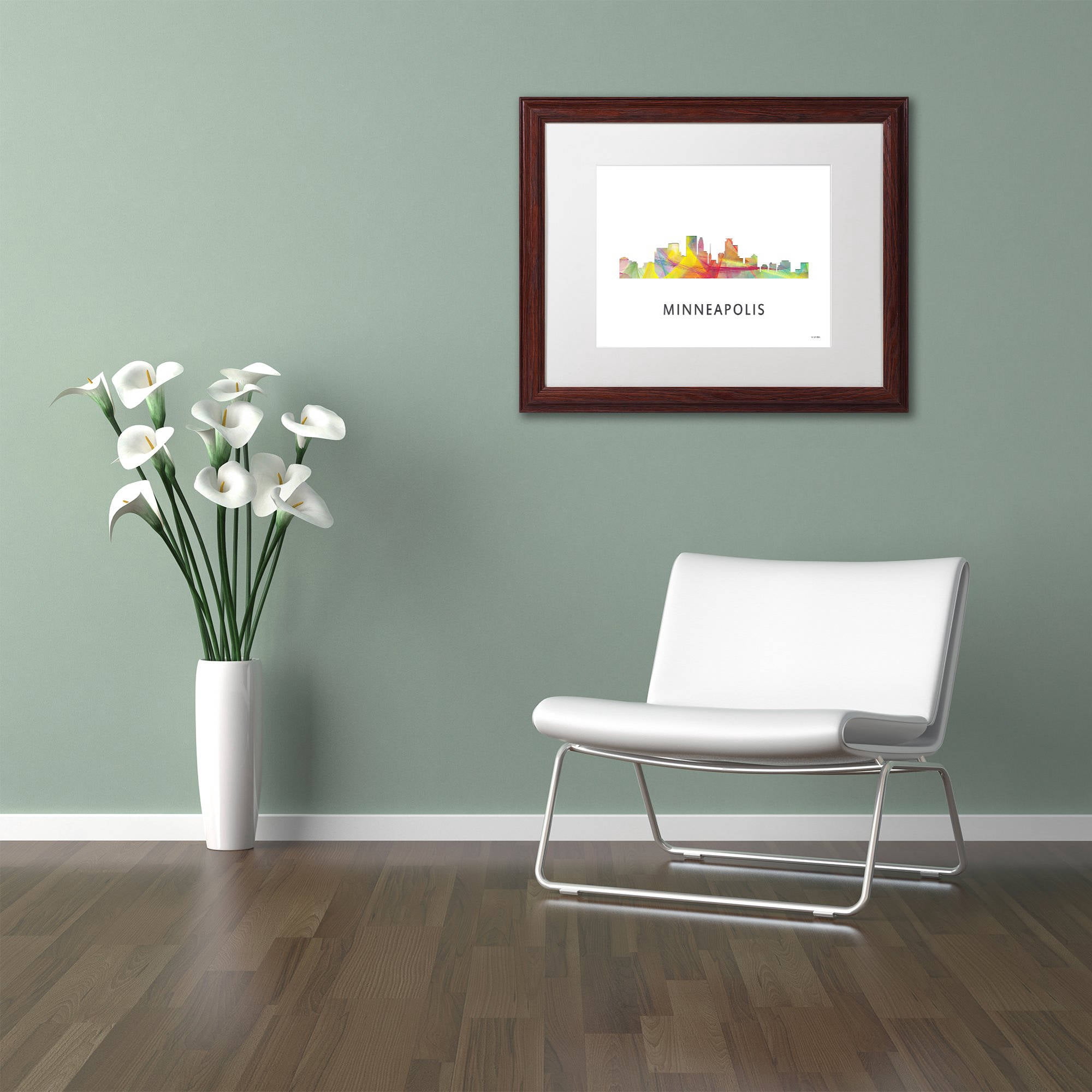 Trademark Fine Art 'Minneapolis Minnesota WB-1' Canvas Art by Marlene Watson, White Matte, Wood Frame