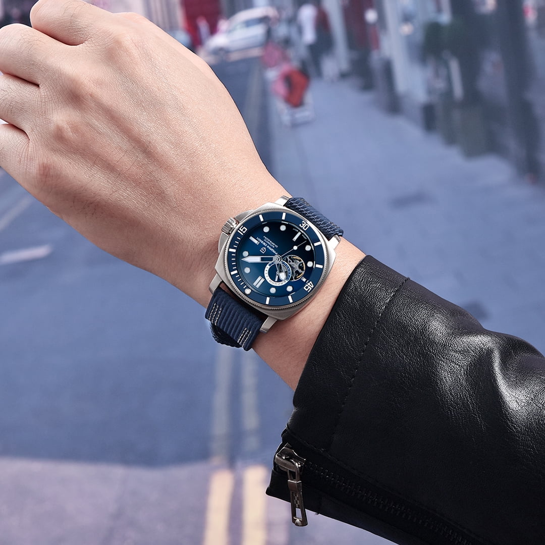 PAGANI DESIGN Men's Automatic Watches Unique Square Stainless Steel Mechanical Sports Wrist Watch for Men Nylon Watchband 100M Waterproof