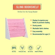 Wildkin Canvas Sling Book Shelf for Boys and Girls, Wooden Design Features Four Shelves - White w/ Pink