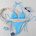 thumbnail image 5 of Women's Polka Dots Print Bathing Suit Halter Triangle Tie Side Bikini Sets Two Piece Swimsuit (Blue,S), 5 of 6