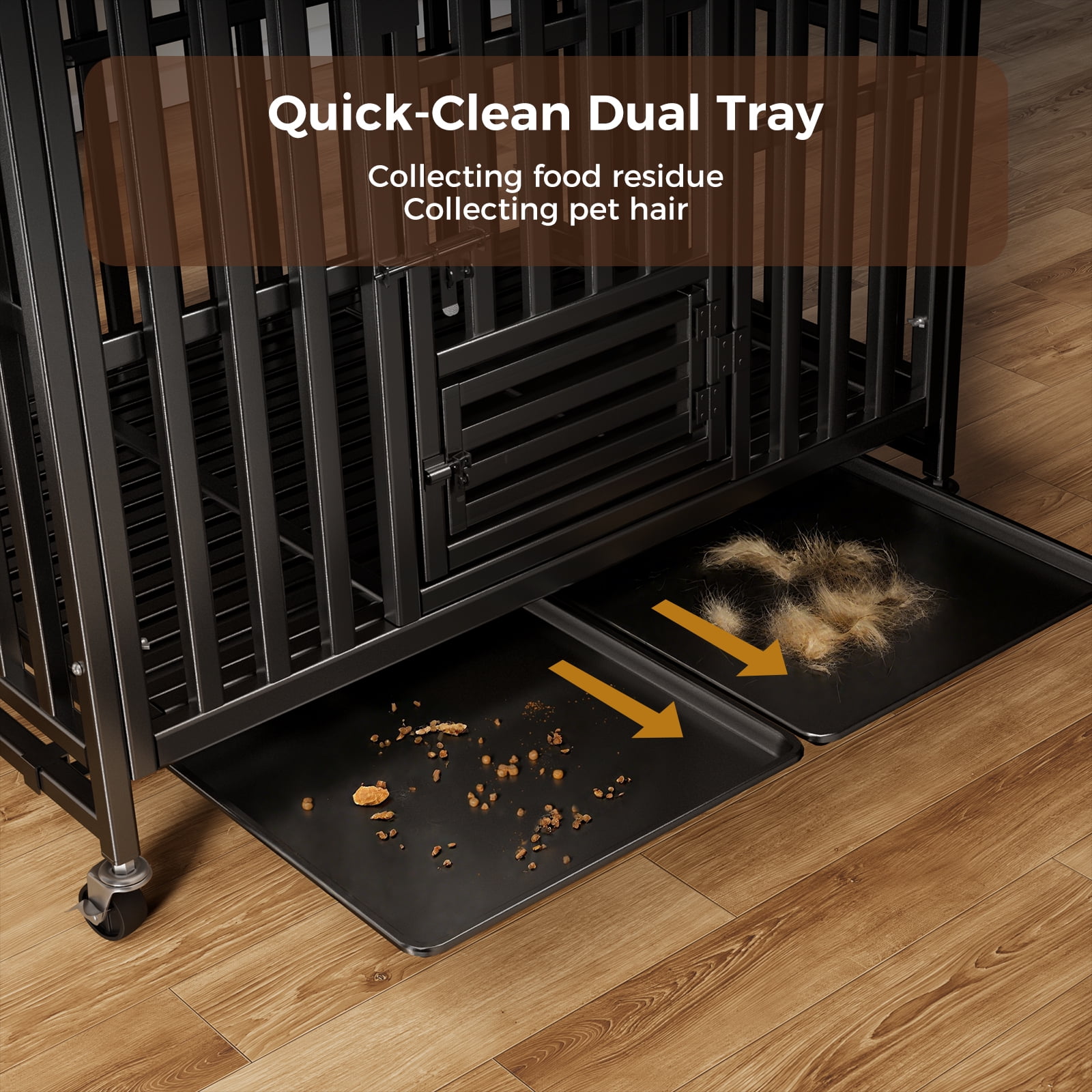 Heavy Duty Dog Crate 43 Inch, Escape-Proof Indestructible Cage for High-Anxiety Dogs, 3-Door Kennel with 4 Lockable Wheels and 2 Removable Trays Ideal for Large & Medium Breeds