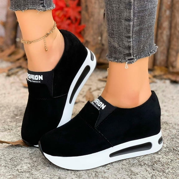 Willtoo Breathable Slip On Walking Shoes Soft Sole Lightweight Casual Sneakers with Arch Support Non Slip Comfort Insoles Black