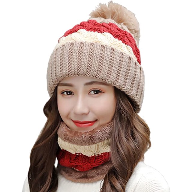 LinYooLi Ensemble Bonnet et Foulard d'Hiver pour Femmes, Doux et Moelleux, Multicolore, Bearies, Bonnet Décontracté