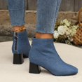 thumbnail image 2 of NECHOLOGY Botas Mujer Zapatos Botines para mujer Botas de tela de tacón grueso y ligero de tamaño, nuevas botas de vaquero para mujer, botas individuales con borde para mujer (Blue, 7), 2 of 7
