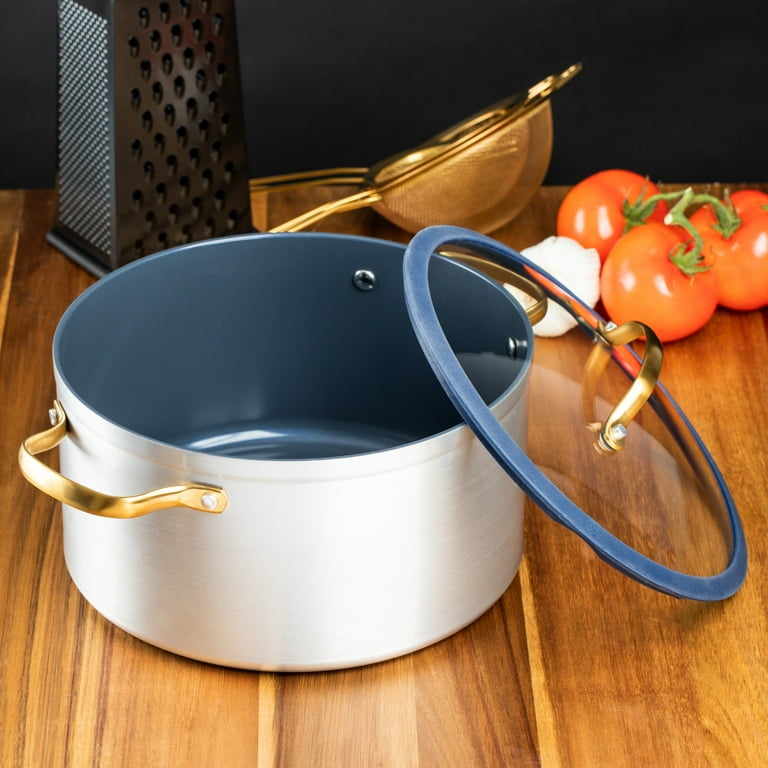 Thyme & Table 5QT Nonstick Dutch Oven, Navy and Gold 