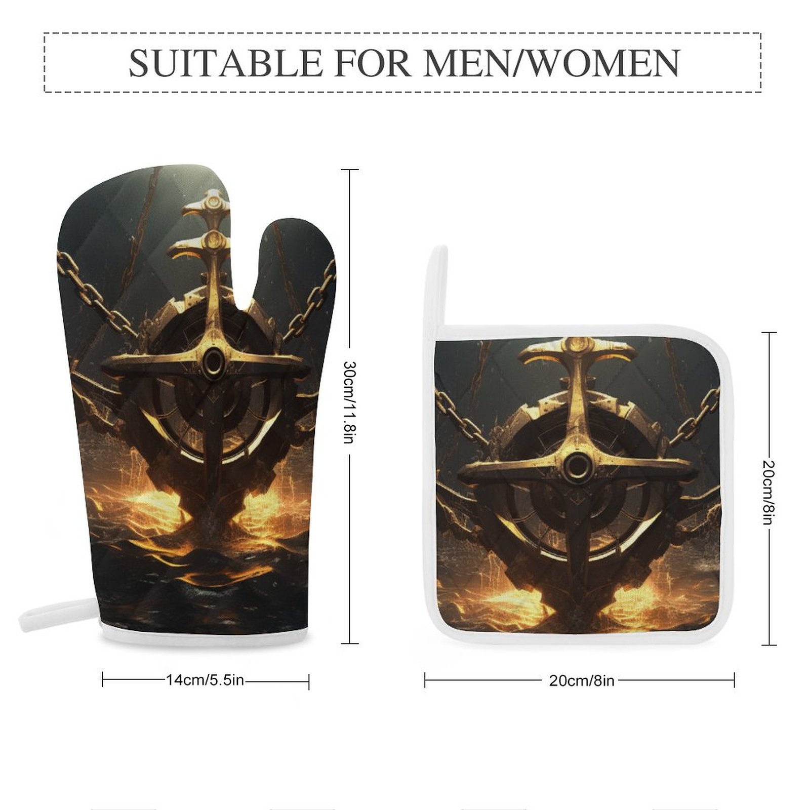 Anchor with Sailing Oven And Pot Holders Sets, Heat Resistant Pads Kitchen Decor for Cooking Baking BBQ Grilling, Christmas Kitchen Gifts