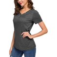 thumbnail image 3 of T-shirt Henley à Manches Courtes/longues pour Femmes, Décontracté, Basique, 3 of 5