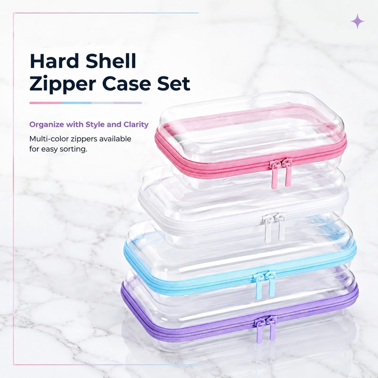 4 Pcs Clear Hard Zipper Case Tutuviw Transparent Hard Case Clear Makeup Bag Portable Organizer Bin Travel Plastic Pouch for Building Blocks Puzzles Storage Box (Multicolor, 9 x 7.8in)