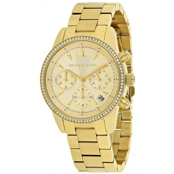 chance mærkning Human Michael Kors Women's Gold Tone Steel Bracelet & Case Quartz Gold-Tone Dial  Chronograph Watch MK6356 - Walmart.com