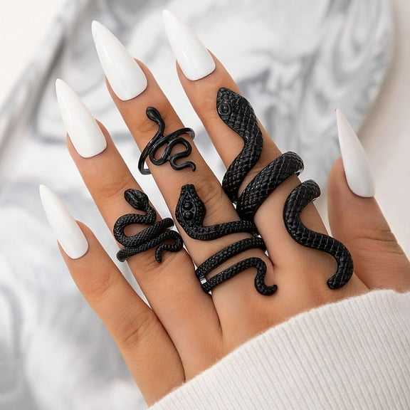 Alloy Snake Gothic Stackable Finger Rings set for Women Electrophoresis Black Inner Diameter: 17mm 4pcs/set