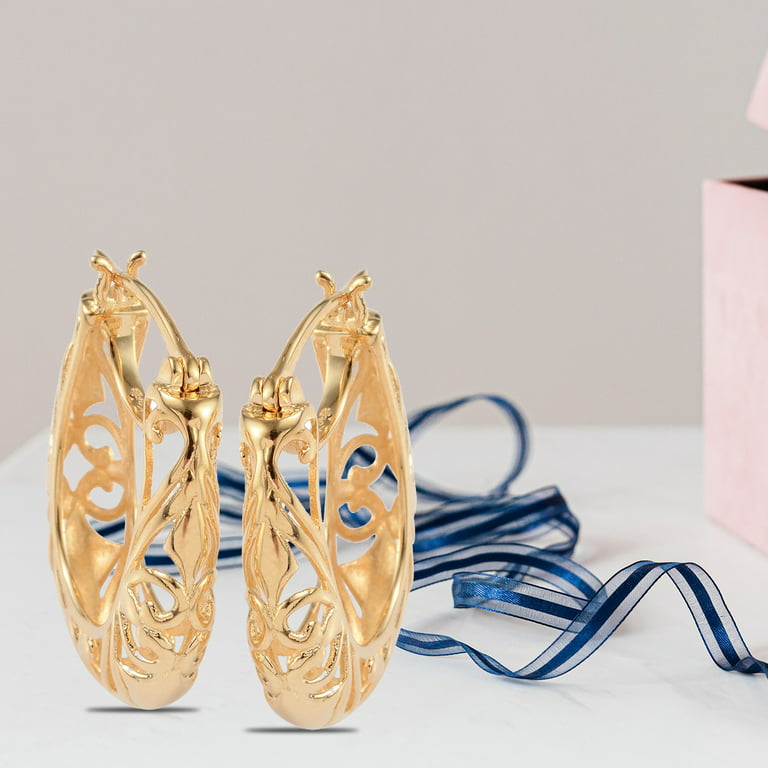Shop LC Women Yellow Gold over Brass Openwork Basket Hoop Earrings Elegant  Gifts