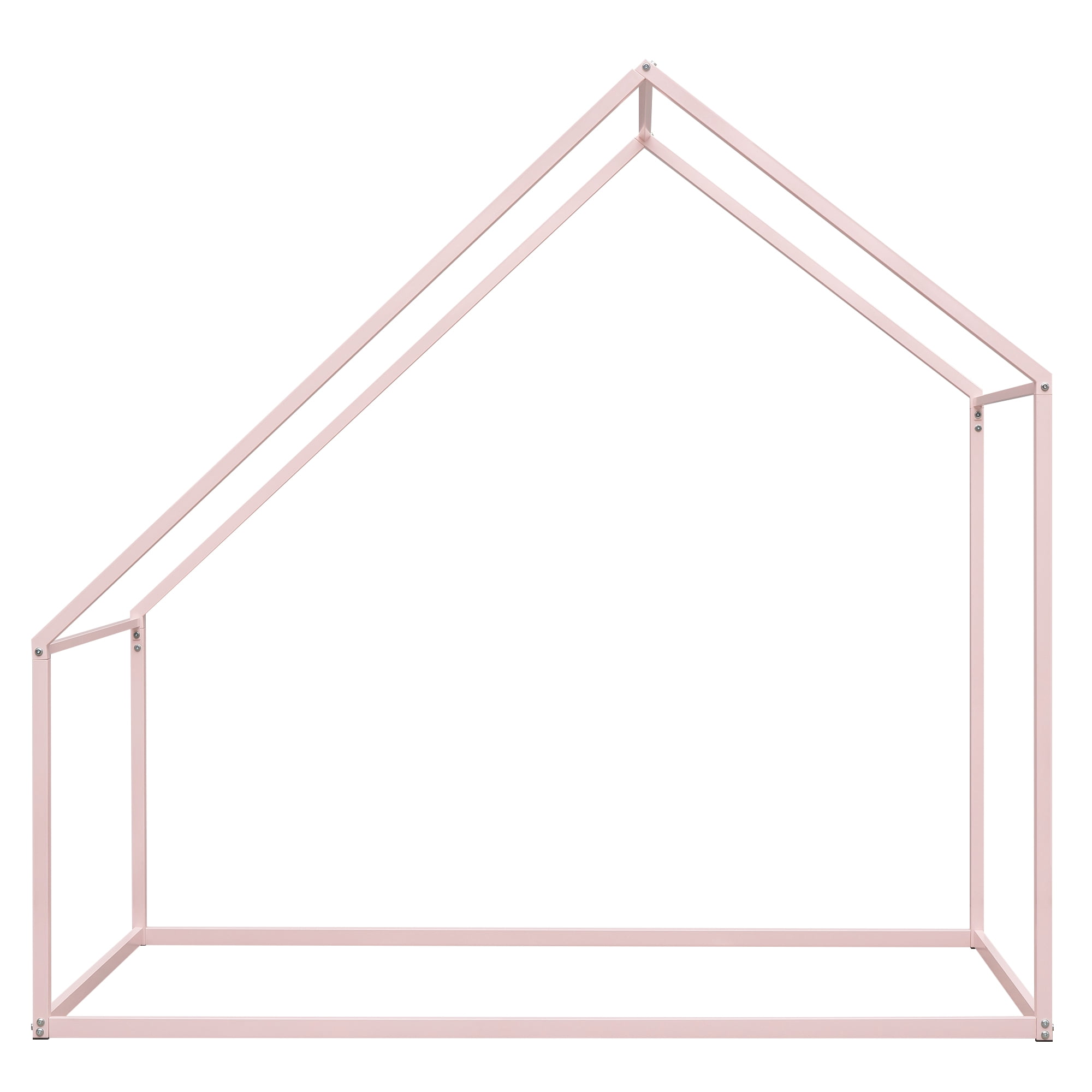 Gewnee Metal House Bed,Twin Size Platform Bed with Roof for Kids,Pink