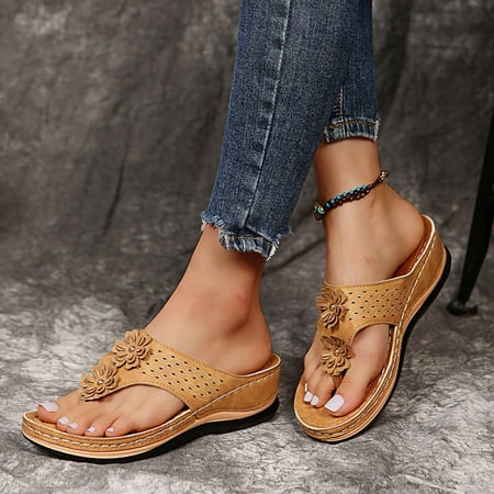 

Women s Sandals Comfortable Flip Flops for Women with Arch Support Summer Casual Wedge Sandals Platform Bohemia Flat Shoes