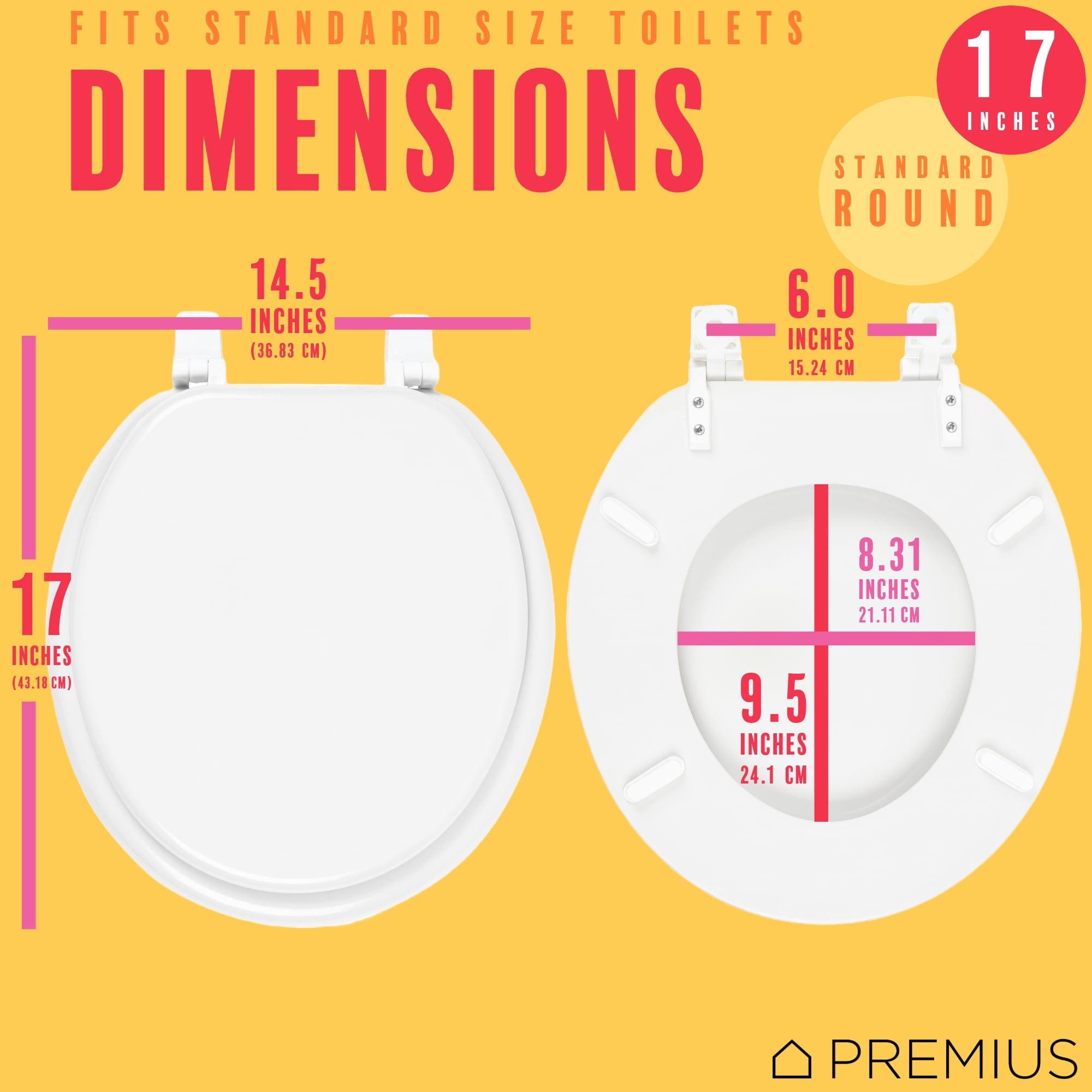 PREMIUS Wood Toilet Seat, White, Standard Round, 17 Inches