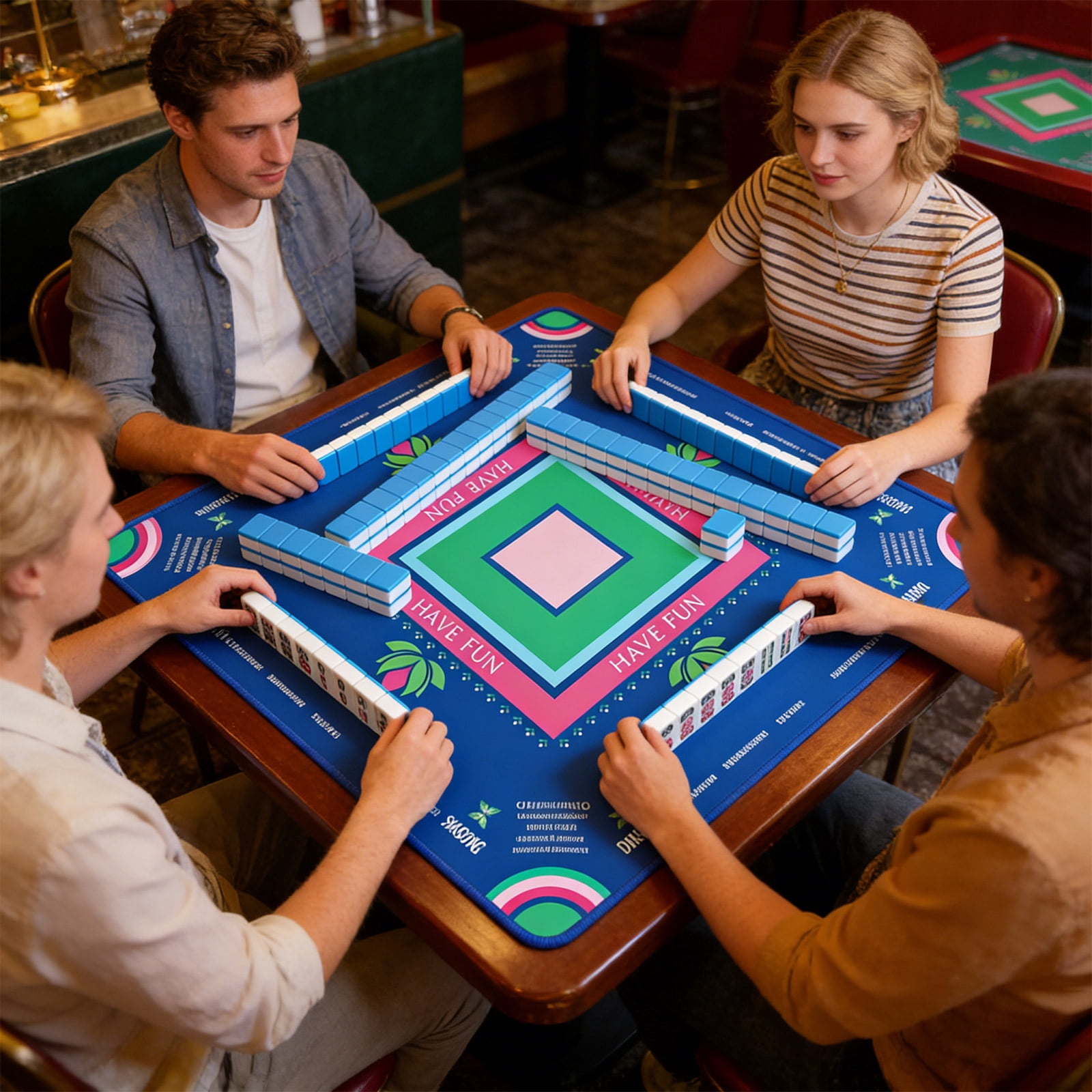 Mahjong Game Table Mat, Thickened Non-slip Rubber, 1 Piece Pink, Noise Reduction Wear-resistant for Home Game Night