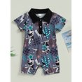 thumbnail image 2 of Arvbitana Baby Boys Summer Jumpsuit Cattle Head Print Lapel Button Short Sleeve Playsuit Casual Gentleman Romper 0-24M, 2 of 9