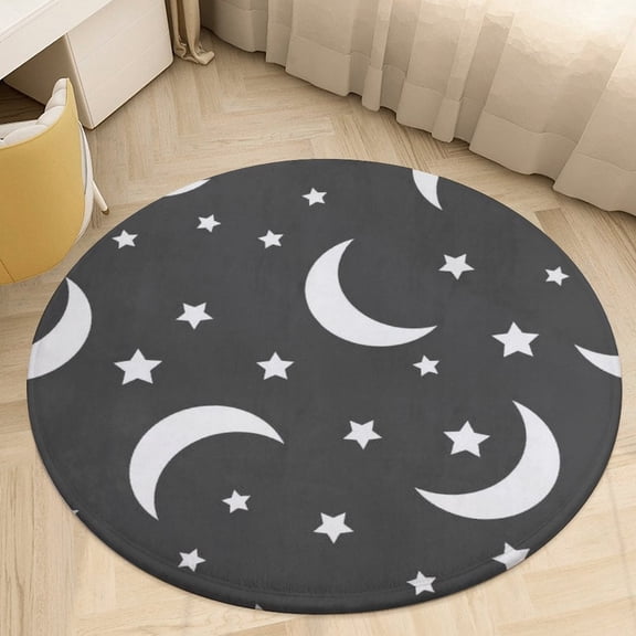 Moon And Star Print Round Area Rugs for Bedroom Living Room, 4FT Soft Indoor Circle Carpets, Carpet Home Decor Floor Mat