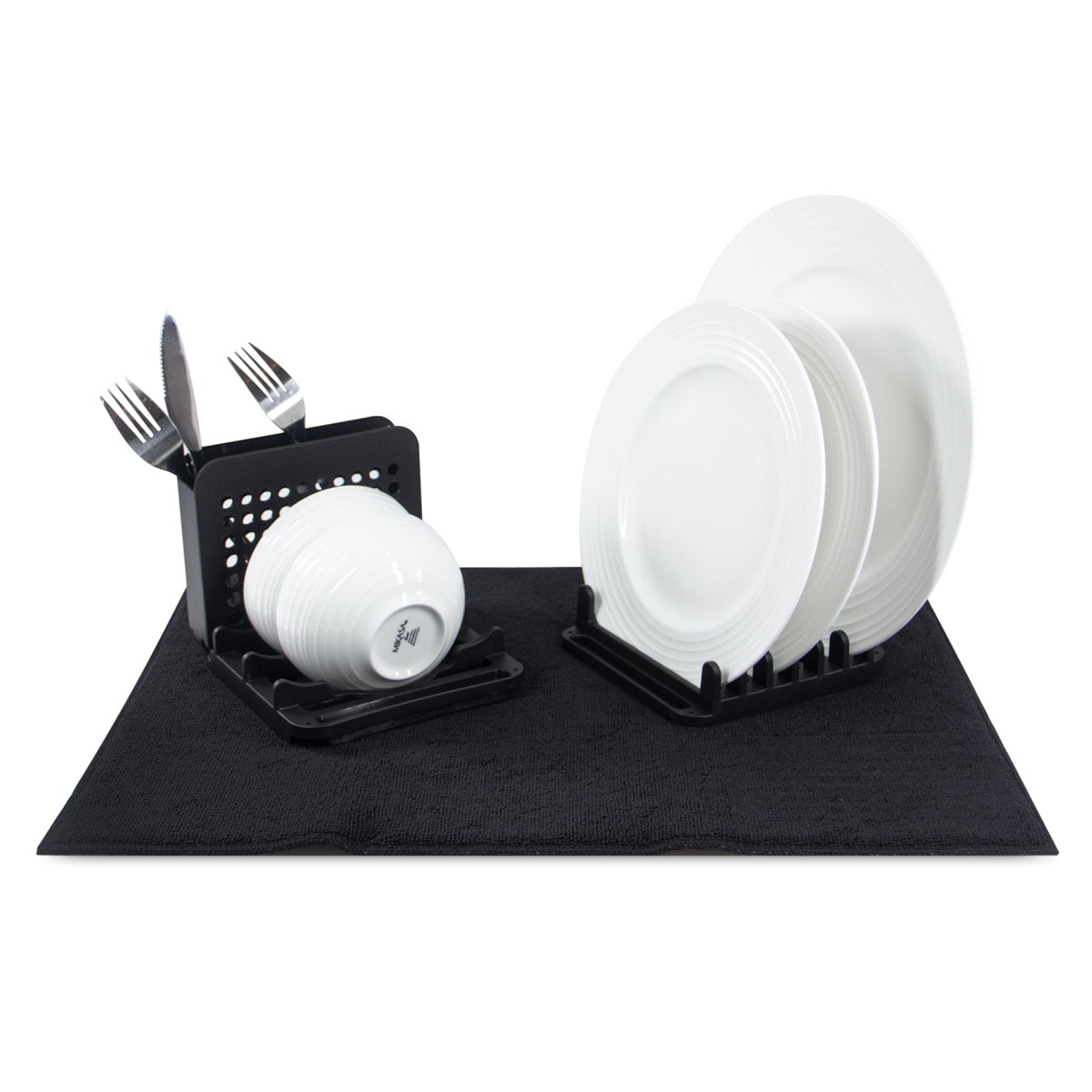 Grand Fusion Black Dish Drying Rack with Ultra Absorbent Microfiber Mat