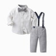 thumbnail image 2 of Kaprioy Baby Boy Winter Clothes Lapel Long Sleeve Button Down Shirt With Bow Tie Adjustable Strap Trousers 2Pcs Formal Outfit Set 3 6 12 18 Months 2T 3T 4T 5T 6T 7T 8T 9T Wedding Dress Clothes, 2 of 9