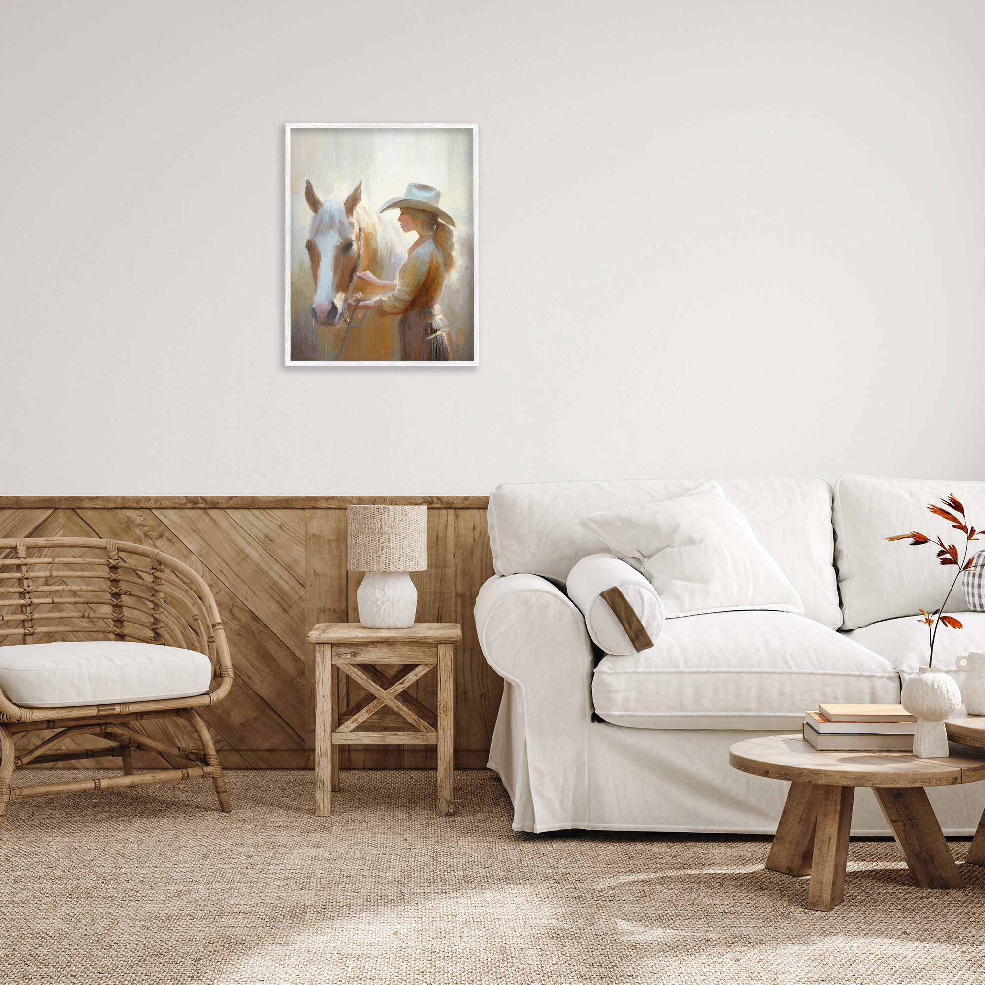 Stupell Industries Sunlit Cowgirl & Horse Animals & Insects Painting White Framed Art Print Wall Art, 24 x 30