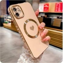 for iPhone 11 Case Compatible with MagSafe, Luxury Love Heart Soft Phone Case, Full Camera Lens Protection Magnetic Case for iPhone 11 for Women Girls (6.1") - Pink