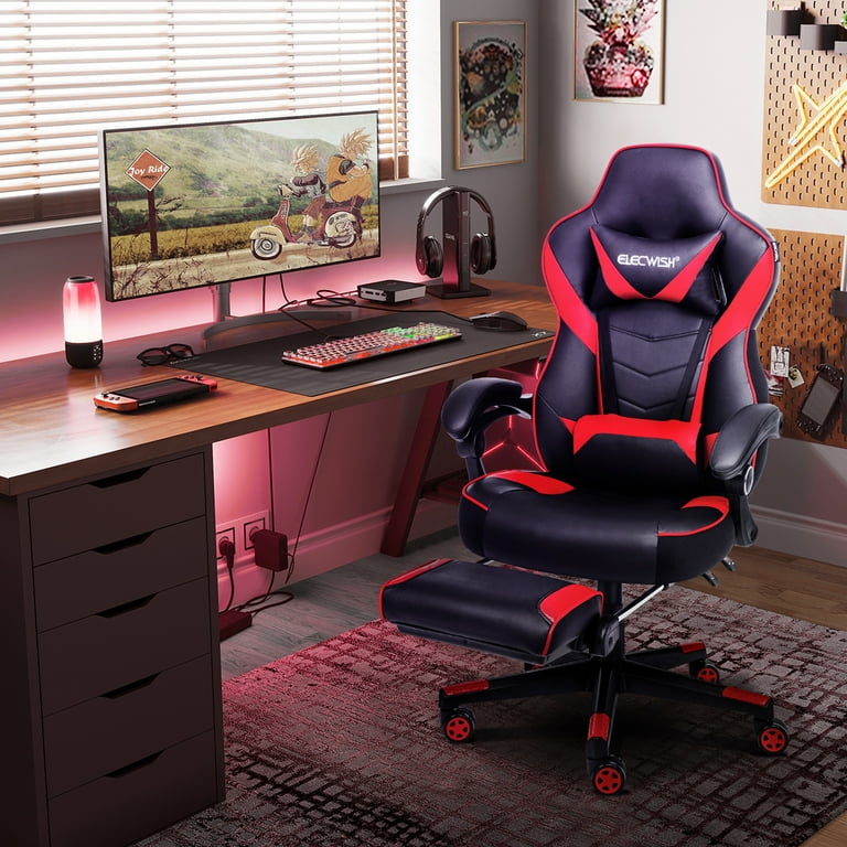 ELECWISH Large Seat Gaming Chair with Footrest & Lumbar Support