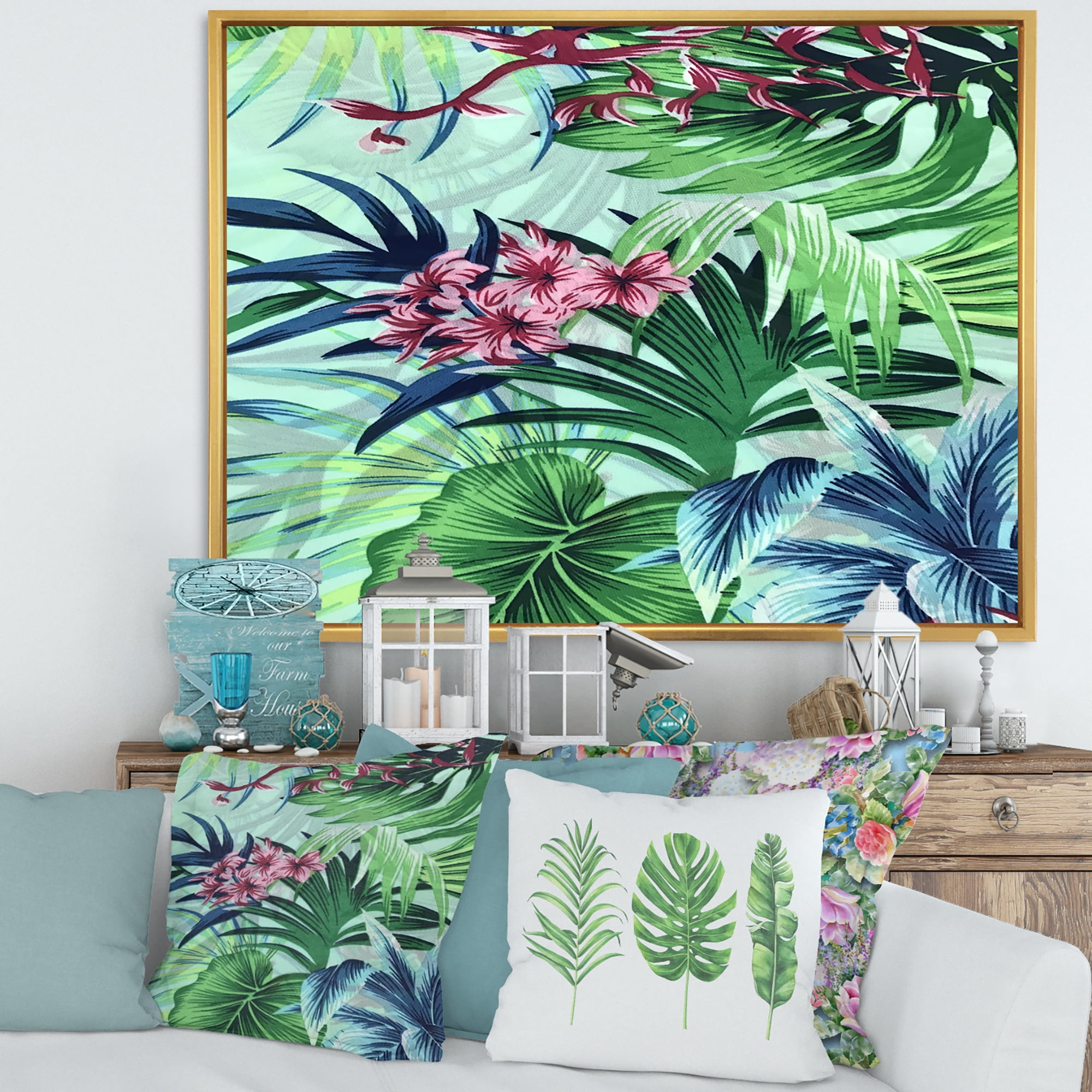Designart 'VIntage Tropical Flowers VI' Traditional Framed Canvas Wall Art Print