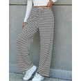 thumbnail image 2 of Womens Casual Striped Wide Leg Pants Drawstring Elastic Waist Y2K Straight Long Trousers Palazzo Pants Ribbed Sweatpants with Pockets Alsol Lamesa, 2 of 6
