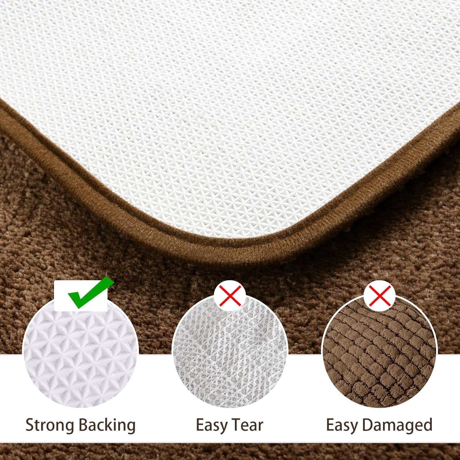 Homore Bathroom Rugs Sets, Luxury Bath Mat Set Anti-Slip Bath Rug and U-Shaped Toilet Mat Brown