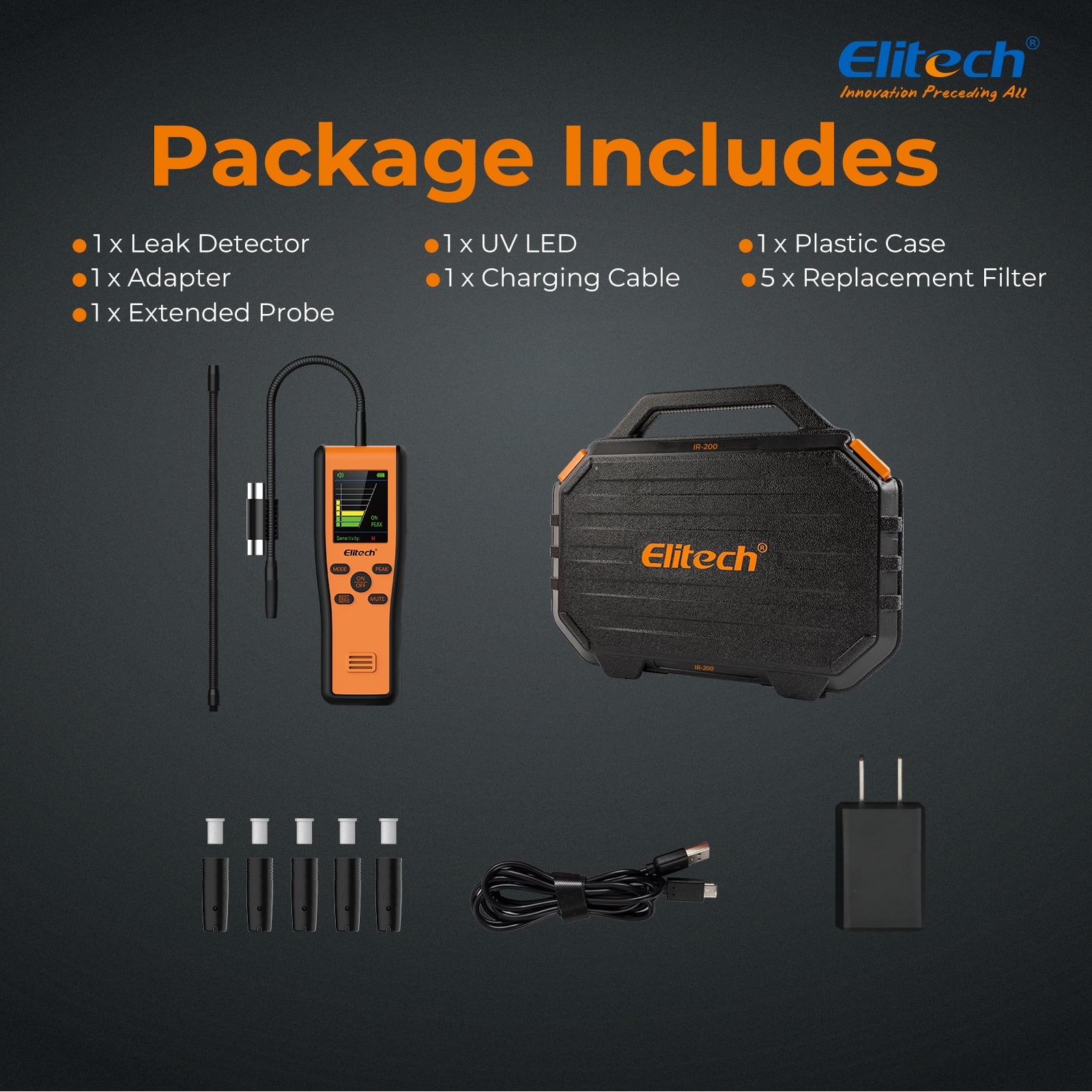 Elitech IR-200 Infrared & Heated Diode Refrigerant Leak Detector for Air Conditioner and Automotive Repair