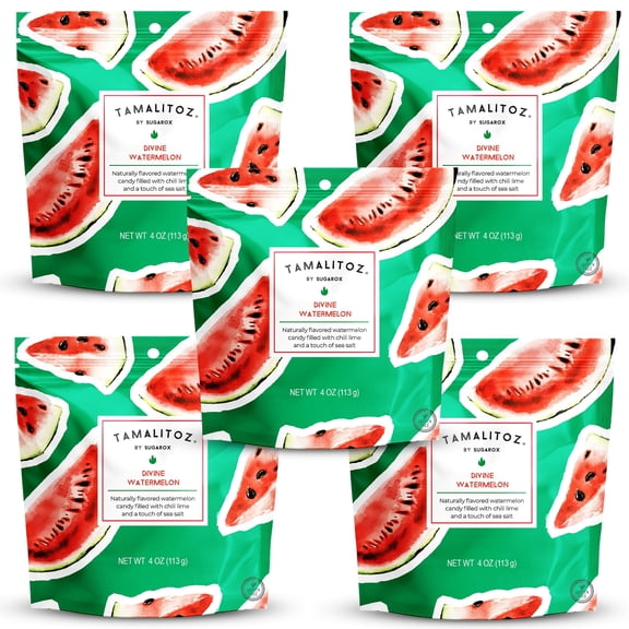 Tamalitoz Divine Watermelon – Spicy Watermelon Mexican Hard Candy  5 Bags – 4oz Each