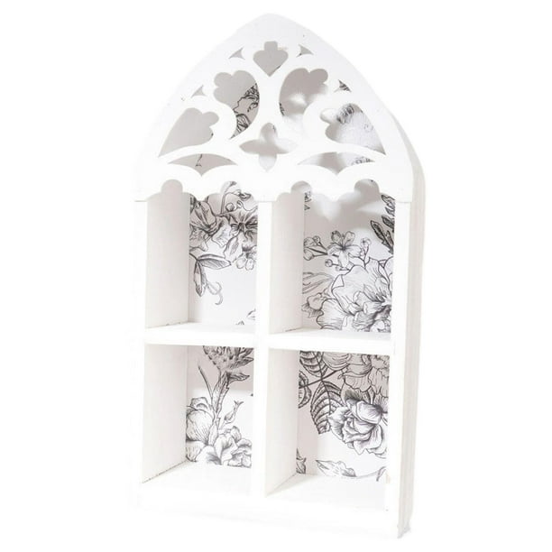 Estante de exhibición de decoración de pared Estante de madera Soporte de piedra moderno Vitrina Estante flotante White 4 cuadrícula