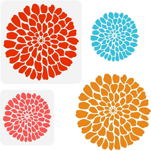 1Set 2 pcs Blossom Wall Stencil 2 Size Sqaure Dahlia Pattern Wall Painting Stencil DIY Craft Floral Stencil for Home Wall Decoration Large Size Plants Floor Tile Furniture Drawing Stencil