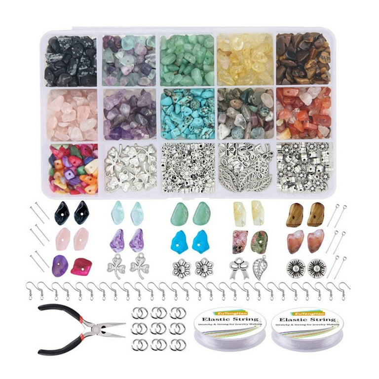 DIY Crystal Jewelry Making Kit with 15 Grids Crystal Beads Earring Hooks  Elastic Wire Pliers Accessories Necklace Handcraft Tool 