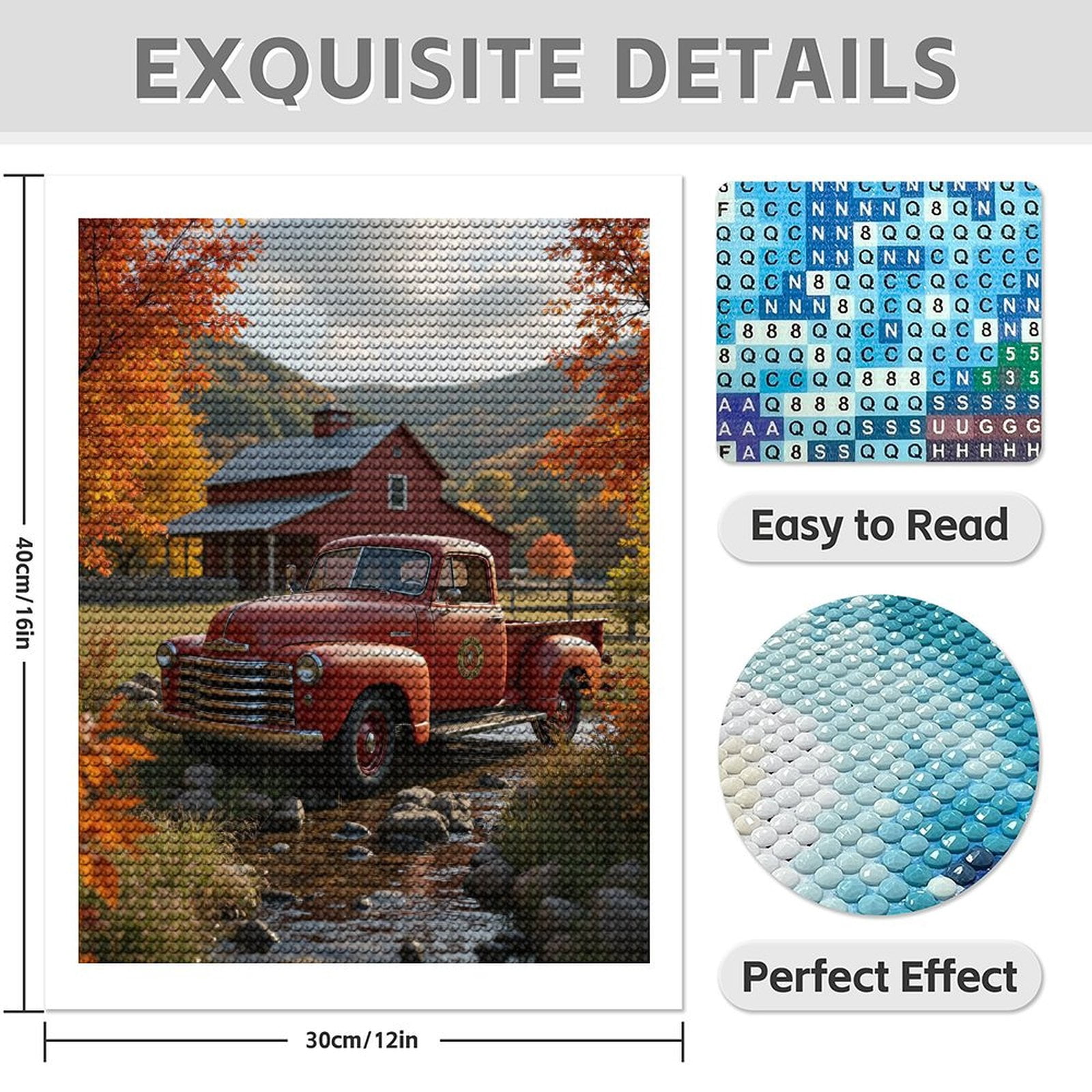 Diamond Art Kits for Adults - 5d Red Truck Autumn Barn Stream Diamond Painting for Adults, Diamond Art for Adults Beginners, Diamond Painting Kits for Adults for Home Wall Decor