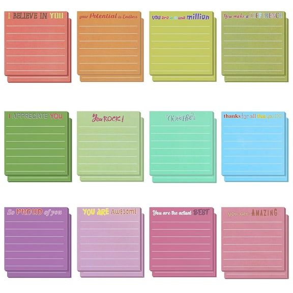 24 Pcs Employee Appreciation Sticky Notes, Lined Teacher Notepad, Mini Inspirational Thank You Gifts Bulk Notes with Sayings, for Coworker Nurse Office Supplies 3 x 3''