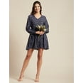 thumbnail image 5 of Moomaya Womens Printed Viscose Dress, Balloon Sleeves V-Neck Smocked Waist Short Dress, 5 of 8