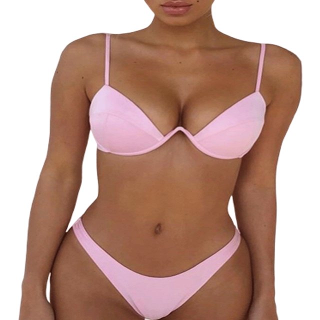 Soutien-Gorge Rehausseur Rembourré Ensemble Bikini Maillot de Bain Triangle