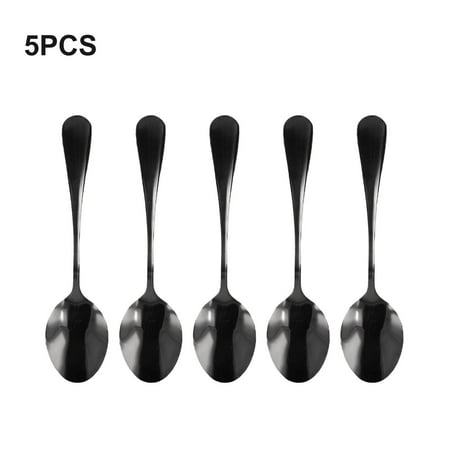 

5pcs Stainless Steel Teaspoons for Coffee Tea Dessert - Black Spoons