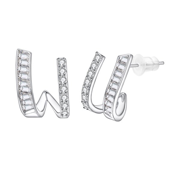 Yoursfs Silver CZ Stud Earrings for Women Gold Plated U Letter Shaped Curved Crystal Earrings Hypoallergenic Piercing Earrings Fashion Jewelry