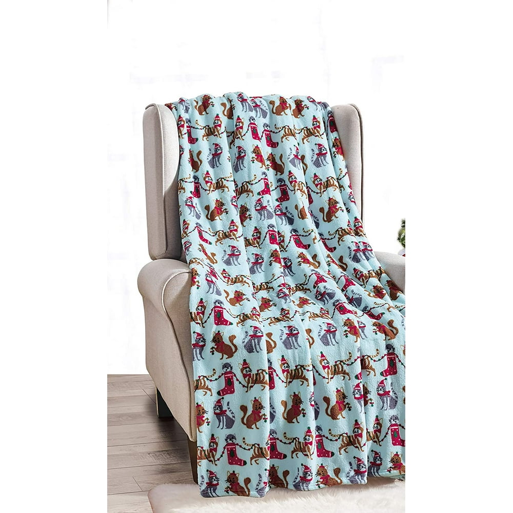 Let it Snow Ultra Soft Blue Christmas Cats Holiday Throw Blanket (50" x